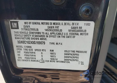 2003 Chevrolet Suburban 1500 Lt z USA, uszkodzony, nr VIN 3GNEC16Z43G169079